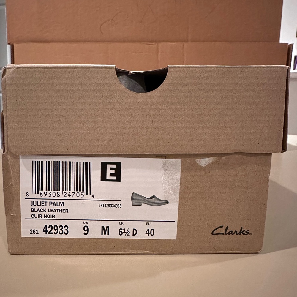 Clarks Juliet Palm Black Leather Loafers, sz 9